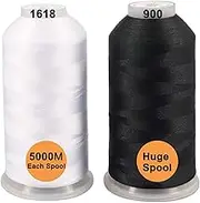 New brothread Set of 2 (White + Black) Polyester Machine Embroidery Thread Huge Spool 5000M for All Embroidery Machines