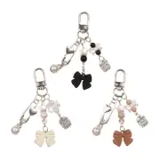 Sweet Cool Pearl Bowknot Beaded Keychain Pendant Phone Straps Bag Decoration