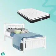 Single Package | Cottesloe Wooden Bed White & Bonita Pillow Top Mattress (Medium Firm)