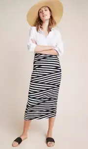 NWT by Anthropologie Shelby Striped Knit Midi Skirt Small Black White