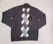 Alfani New Men's M Medium Half Zip 100% Cotton Argyle Knit Sweater Gray