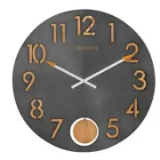 Bulova Wall Clocks 19.5" x 19.5" x 2" Modern Round Analog Quartz Wood Oak Brown