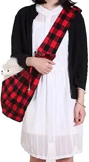 Pet Puppy Sling Carrier, Dog Carrier Bag Adjustable Reversible Cat with Shoulder Strap Small and Safety Lock Crossbar Convenient Outdoor for Travel Walking Shopping Bunny (red and Black Grid)
