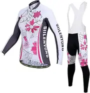[LMKIJNB] Womens Cycling Jersey Long Sleeves Set Bicycle Clothing Sportswear Biking Suit Tights Bib Pants Spring Autumn Moisture Wicking UV Protection 3D Gel Padded MTB Outdoor Windproof P-12,F,Small