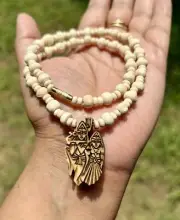 16" Carved Radha Krishna Pendant TULSI TULASI VAISHNAV ISKCON Mala Kanthi