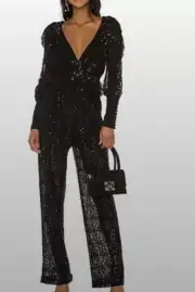 LPA Nola Pants Black Sequin High Waisted Wide Leg Size Small
