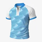 Men's Color Block Geometic Zip Polo Short Sleeve Standing Collar Business Sporty Leisure Business Athleisure Casual Daily Zipper 3D Print Summer Lake blue Robi