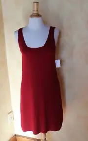 NEW DKNY Saks Fifth Avenue Sz S Ruby Red Vtg 90s Minimalism Wool Knit 34" Dress