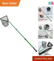 Multi-Purpose Folding Fish Landing Net with Non-Hydrophilic Nylon Mesh, 59-118"