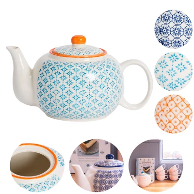 Hand Printed Teapot Ceramic Porcelain Floral Bell Shaped Patterned Tea Pot 820ml