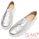G.Ms. MIT系列-馬卡龍色系牛津免綁帶牛皮白底休閒鞋-銀色