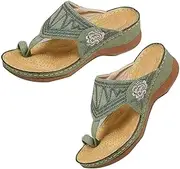 [XWCG] Women's Summer Series Flower Platform Sandals Casual Summer Open Toe Flip Flops Flower Embroidery Wedges Shoes Orthopedic Sandals,Green,US7/EU38