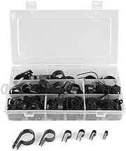 200Pcs Black Nylon Plastic P Clips Clamp Assortment Kit for Wire Cable Pipe