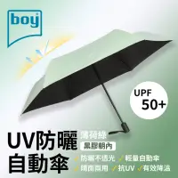 在飛比找momo購物網優惠-【boy】抗UV三折防曬自動傘_薄荷綠(黑膠 自動傘 晴雨傘