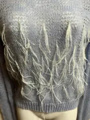 Zara Womens Feathered Sweater Pullover Medium Blue Wool Mohair NWT