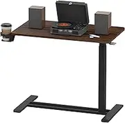 FLEXISPOT Medical Adjustable Overbed Bedside Table with Wheels Pneumatic Mobile Standing Desk Laptop Desk Rolling Computer Cart Movable Table Hospital Home Use(81cm W x 45cm D, Mahogany Large)