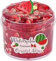 Tonlead Watermelon Slime with Glitters, 7oz Soft Jelly Slime Non Sticky Premade Clear Crystal Slime for Girls Boys, DIY Cotton Mud Bubble Slime Stretchy Putty Kids Birthday (Red)
