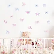 6 Sheets 36 Pcs Light Blue and Light Pink Butterfly Wall Stickers, sacinora DIY Watercolor Art Wall Decals Removable Vinyl Peel and Stick for Kids Baby Nursery Bedroom Playroom Home Decorations