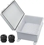 YETLEBOX Waterproof Electrical Box with Mounting Plate 220x170x110mm, IP67 Junction Box Hinged Grey Cover ABS Project Boxes for Electronics DIY Enclosure with Wall Bracket and 2 Glands 8.7"x6.7"x4.3"