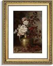 [VIYYIEA] Vintage Gold Framed Floral Wall Art, Bedroom Bathroom Living Room Rose Bouquet Wall Decor, Canvas Prints, Antique Picture Frame Classic Paintings Home Farmhouse Cottage Decor,11x14 Inch