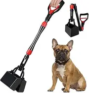 Nasjac Dog Pooper Scooper, 32'' Long Handle Foldable Pet Pooper Scooper Flat Bottom, Portable Poop Waste Pick Up Rake with Durable Spring for Small Medium Large Dog Puppy (Length: 32"/81cm, Red)