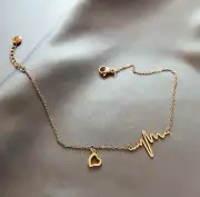 Women Rose Gold Titanium Love Heart Beat Beaded Ankle Bracelet Foot Anklet