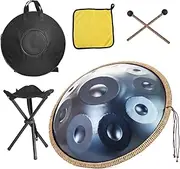 Handpan Drums Sets G Minor 440Hz 18 inches Steel Hand Drum with Soft Hand Pan Bag, 2 handpan mallet,Handpan Stand (9 Notes, Blue)