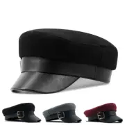 Women Faux Wool Captain Hat Army Style Fiddler Cap Retro Flat Cabbie Beret