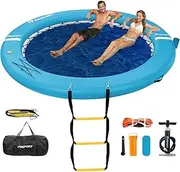 FBSPORT Inflatable Dock Floating Platform, 8ft Inflatable Water Hammock Floating Deck for Lake W/Cupholder, Round Floating Ring Sunchill Float Ring, Pool Float Raft Lounger Island Platform Pad