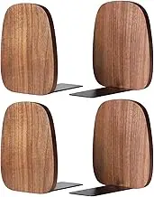 Muso Wood Book Ends for Shelves, Non-Skid Bookends for Heavy Books, Wooden Book Stopper for Home Office and Library (Walnut 2 Pairs)