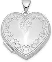 [JewelryWeb] 925 Sterling Silver Polished Patterned Holds 2 photos Love Heart Locket 27x21.2mm Wide