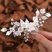 Flower Bride Wedding Hair Comb Silver Leaf Bridal Hair Piece Crystal Pearl