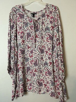 LANE BRYANT Women’s Tunic Top Sz 26Mixed Print Peasant 3/4 Sleeve NWT