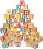 Deluxe Wooden ABC Blocks, Extra Large Engraved Baby Alphabet Letters, Counting