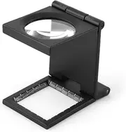 Illuminated Loupe, 10X Microscope Zinc Alloy Folding Magnifier Loupe with Scale for Textile Optical Foldable Magnifying Glass
