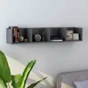 High Gloss Grey CD Wall Shelf 100x18x18 cm Engineered Wood Storage Unit