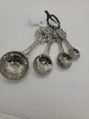 4 Pc "Bee Happy" Measuring Spoon Baking Set Silver Tone, Enamel BEE Made by Ganz
