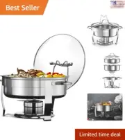 Sturdy Chafing Dish Buffet Set - Glass Lid - Lid Holder - Food Tray - 4.5 Qt