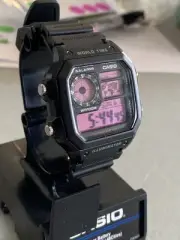 Casio AE-1200WH-1AV World Time Watch Pink Filter Mod NEW
