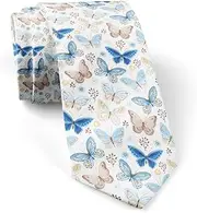 [KAWAMOUSE] ( Flying Butterflies Blue ) Fashion Novelty Necktie, Conversation Neckwear Ties Great for Party and Events, As Shown
