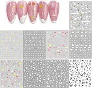 9 Large Sheets Starry Sky Star Cloud Wrangler Moon Rainbow Heart Nail Art Stickers for Women Girls Kids-3D Self Adhesive Star and Sky Series Nail Decals for Natural Fingernails and Acrylic Nail Decor