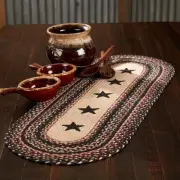 Primitive Colonial Star Table Runner, Tan Black Red, Jute Blend, Oval, 13x36 ...