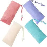 HIAKDOFT Bar Soap Pouch Foaming Net 4pcs Exfoliating Soap Pouches Anti-wear Drawstring Closure Luxurious Bathing Australian Travel