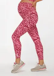 [Lorna Jane] LJ Maternity Ankle Biter Leggings in Print, Polyester/Elastane, Size - Large L Bright Zebra Print