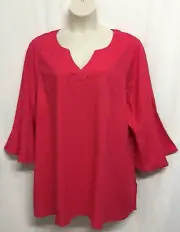 Autograph Top Plus Size 24 Tunic Raspberry Linen Viscose 3/4 Flared Sleeve RP$90