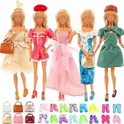 Barwa 18 Pcs Vintage Doll Clothes & Accessories 1 Set Retro Clothes for 1 Set Vintage Dress 3 Elegant Dresses with 10 Shoes 3 Handbags for 11.5 Inch Girl Doll