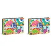 2x Mudpuppy Kids/Children 4 In A Box Jigsaw Puzzle Game Toy Set Dino Friends 3+