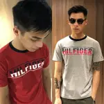 美國百分百【TOMMY HILFIGER】TH 短袖T恤 T-SHIRT 上衣 休閒 短T 紅/灰 XS號 J310