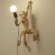Modern Resin Wall Lamp Creative Monkey Design Wall Light E27 Socket with Plug in Cord and Switch Industrial Lighting,Gold Commemoration Day