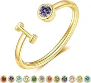 [ZNBOH] Gold Birthstone Initial Rings for Women Non Tarnish Dainty 14K Gold Plated Adjustable Letter Ring for Women Stackable Cute Thumb Pinky Fashion Unique Open Simple Birthday Gifts Jewelry